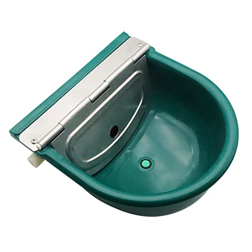 Plastic Automatic Water Bowl with Stainless Steel lid, Livestock Waterer for Cattle Horse Goat Sheep Dog, Water Trough Bowl with Float Valve (No Pipe)