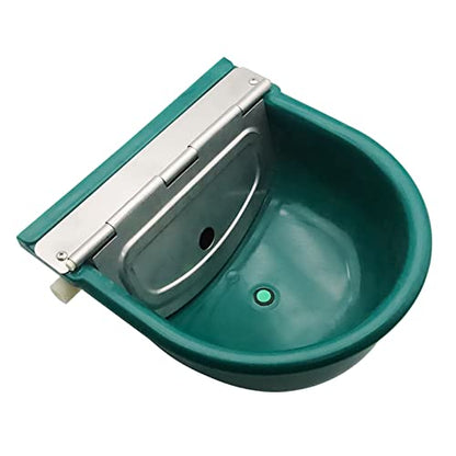 Plastic Automatic Water Bowl with Stainless Steel lid, Livestock Waterer for Cattle Horse Goat Sheep Dog, Water Trough Bowl with Float Valve (No Pipe)