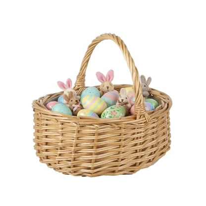 Wicker Easter Basket with Handle, Wicker Picnic Basket Flower Girl Basket Small Woven Gift Basket for Kids Egg Hunt, Candy, Eggs and Bunny Charm, Spring Party Decor Wedding (7.86 x 6.68 x 3.94 Inch)