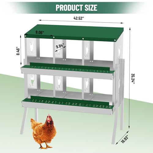Chicken Nesting Box,6 Holes Galvanized Steel Metal Chicken Laying Box with Automatic Roll-Away Egg Collection System & Removable Tray,Wall Mount Nesting Boxes - color: Green, size: 6 Holes with Legs