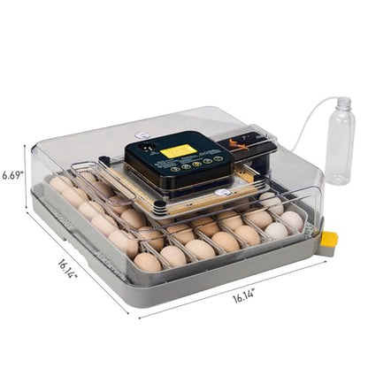 48H Pro 48-Egg Incubator, Fully Automatic Egg Turner with LED Candler & Auto Temperature Humidity Control, Digital Fahrenheit Display, Clear Lid for Hatching Chicken, Duck, Quail Eggs - 110V