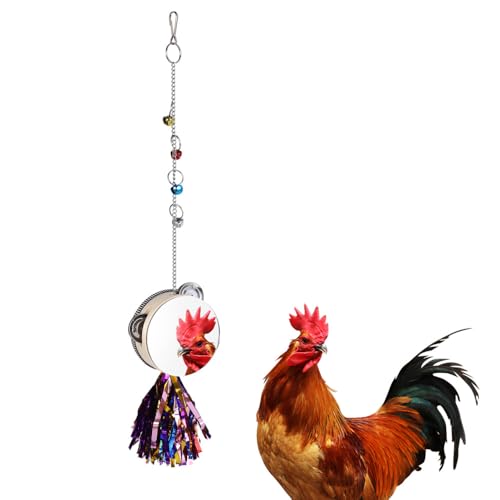 Chicken Mirror Toy,Hanging Bird Swing Mirror Toy with Hook & Bell for Hens Chicken Parakeets Birds Parrots Budgie