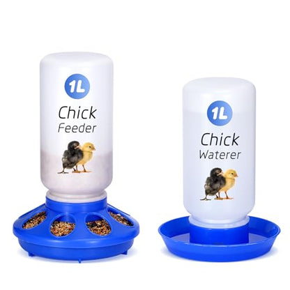 Chick Feeder and Waterer Kit, 2-in-1 Chick Starter Set, 0.3Gal Chicken Feeder and Waterer Set, Baby Chick Starter Kit for Poultry (Blue, 1L) - color: Blue