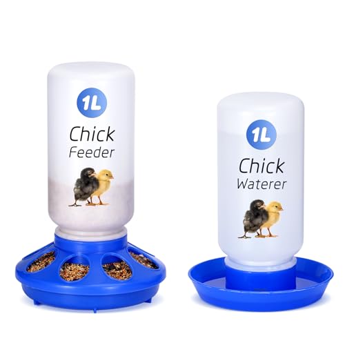 Chick Feeder and Waterer Kit, 2-in-1 Chick Starter Set, 0.3Gal Chicken Feeder and Waterer Set, Baby Chick Starter Kit for Poultry (Blue, 1L) - color: Blue