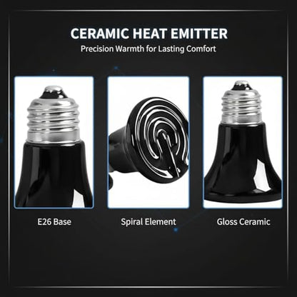 2 Pcs Mini Ceramic Heat Emitter, 75W E26 Socket, Anti-Scald Safe Heating Bulb, Infrared Reptile Heat Lamp, No Light for Pet, Chicken, Lizard, Turtle Brooder Coop Heater