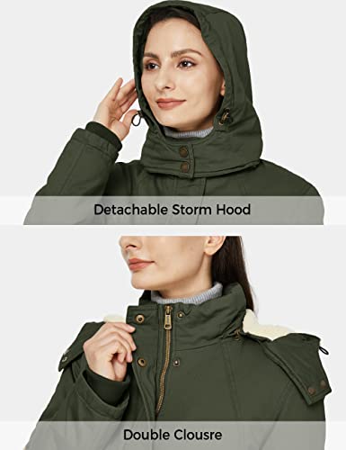 WenVen Women's Winter Warm Sherpa Lined Jacket Heavy Parka Coat with Hood - color: Army Green, size: Medium