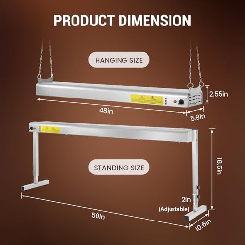 48-Inch Food Heat Lamp, 1350W Commercial Food Warmer Electric Strip Heater Overhead Stainless Steel Catering Heating Lamp for Buffet Restaurant Parties Kitchen, Silver 115V - size: 48 Inch