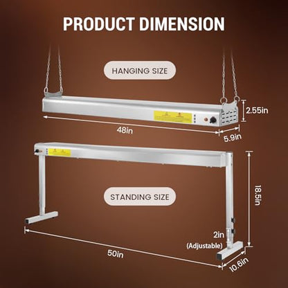 48-Inch Food Heat Lamp, 1350W Commercial Food Warmer Electric Strip Heater Overhead Stainless Steel Catering Heating Lamp for Buffet Restaurant Parties Kitchen, Silver 115V - size: 48 Inch