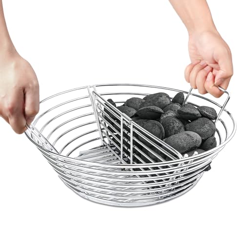 The Accessories for Big Green Egg, Ash Charcoal Basket for Large BGE, Parts for Big Green Egg, Stainless Steel Grill Ash Baskets for The Large(L) BGE and Kamado the Joe Classic(with Divider)