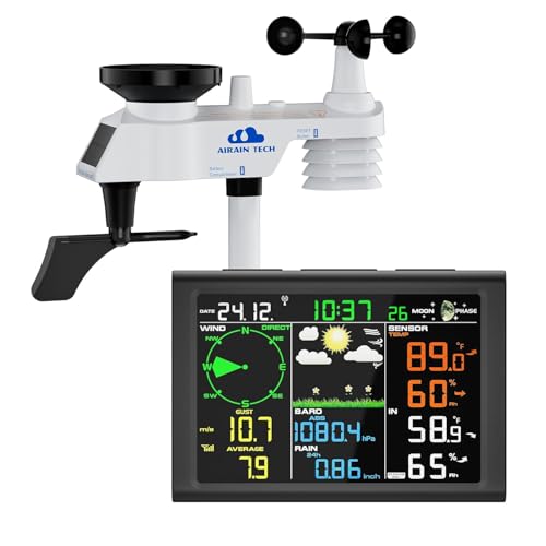 Wireless Weather Station with Outdoor Wireless Sensor,Radio Controlled Clock,Rain Gauge,Wind Speed/Direction,Moon Phase, Barometer,Temperature/Humidity,Weather Forecast (NO WiFi)