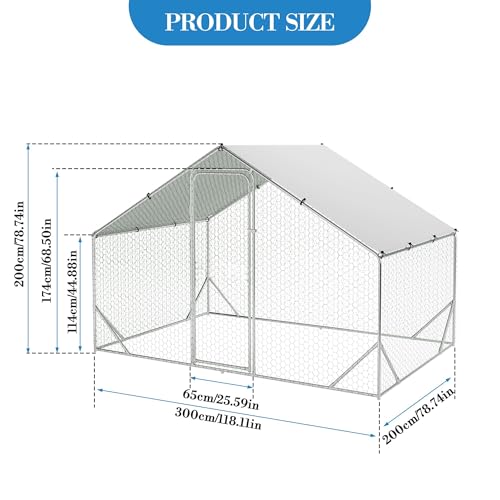 Large Metal Chicken Coop, Walk-In Poultry Cage, Chicken Run Pen House With Reinforcement & Waterproof & Anti-Ultraviolet Cover Chicken Coop Run With Double Lockable Doors for Outdoor 9.8 x 19.7X 6.6ft