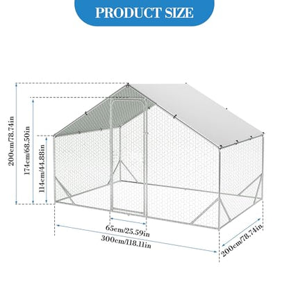 Large Metal Chicken Coop, Walk-In Poultry Cage, Chicken Run Pen House With Reinforcement & Waterproof & Anti-Ultraviolet Cover Chicken Coop Run With Double Lockable Doors for Outdoor 9.8 x 19.7X 6.6ft