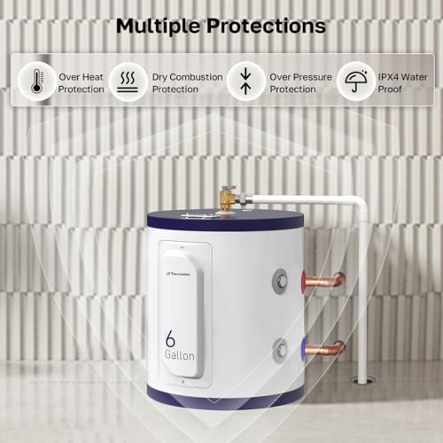 ThermoMate Tank Water Heater Electric, 6 Gallon Small Point of Use Residential Hot Water Heater, 1500W 120Volt Compact, Adjustable Thermostat, UL Listed (ES600) - style: 6 Gallons