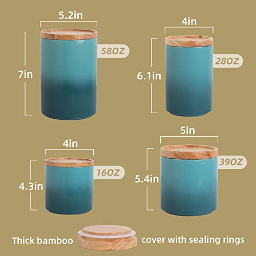 Sweejar Kitchen Canisters Ceramic Food Storage Jar Set, Stackable Containers with Airtight Seal Wooden Lid for Serving Ground Coffee, Tea, Herbs, Grains, Sugar, Salt - Set of 4 (Gradient Blue) - color: Gradient Blue, style: 16/28/39/58 Fl Oz (Set of 4)
