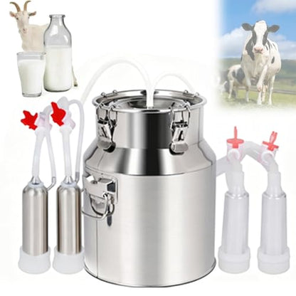 Upgrade 10 L 2-in-1 Goat//Cows Milking Machines Portable, Pulsations Milker Unit, Pulsation Vacuum, Food-Grade Stainless Steel, Easy Maintain, for Home Farm