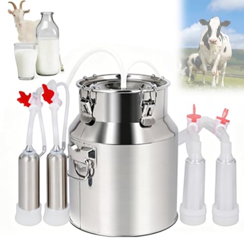 Upgrade 10 L 2-in-1 Goat//Cows Milking Machines Portable, Pulsations Milker Unit, Pulsation Vacuum, Food-Grade Stainless Steel, Easy Maintain, for Home Farm