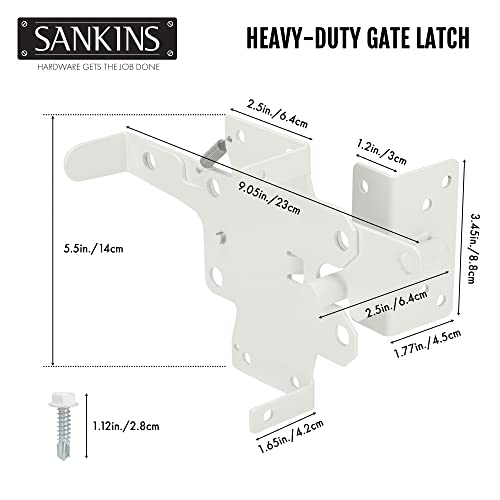 Self-Locking Gate Latch Heavy Duty Post Mount Automatic Gravity Lever for Wooden/PVC Fence, Door Lock with Fasteners Hardware for Secure Pool |Yard | Garden, Steel, White - color: White