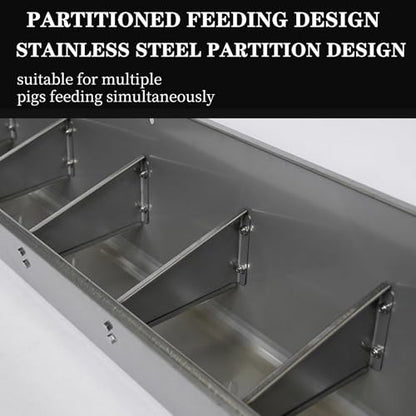 2 in 1 Livestock Feed Trough for Pig Sheep Cattle, 79in Hog Feeder Livestock Feed, Heavy Duty Stainless Steel, Separated Fence Feeder Trough, Sloped Opening and Easy to Eat,Silver,200cm