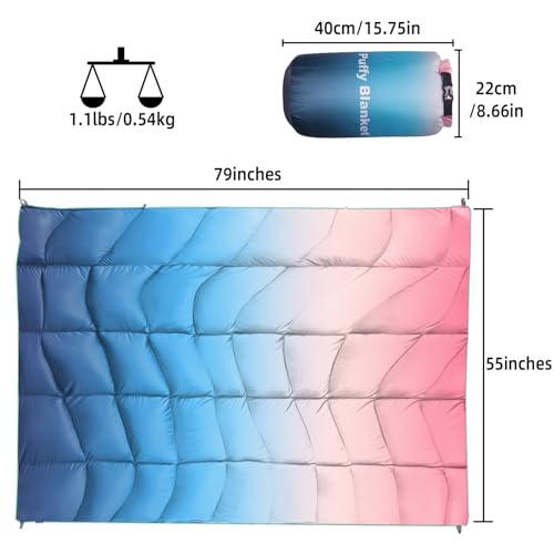 Outdoor Puffy Camping Blanket, Lightweight Down Alternative Puffy Printed Camping Large Ultra Warm Hammock Top Quilt Waterproof Blanket for Traveling Picnic Beach Party Cold Weather (Arizona Fade) - color: Arizona Fade