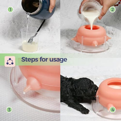 200ml Silicone Multi-Pet Milk Feeder with 4 Nipples(Pink) | Feeds 4 pets at once! Silicone, Stable base, Smooth milk flow. Leak-proof needles seal unused nipples. Includes syringe. - color: Pink, size: 200ml