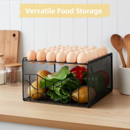 WRINGKIT Egg Basket for Gathering, 2 Tier Large Fresh Egg Collecting Holder with Slide Tray, Holds 36 + 100 Eggs, Metal Wire Farm Eggs Storage Rack for Countertop, Chicken Duck Easter EGG, Fruit