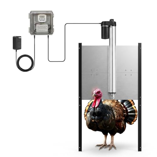 JVR 22"x23" Automatic Turkey Coop Door, LCD Timer, Aluminum | 110V/12V solar-ready, LCD timer, power memory, IP53, anti-pinch, heavy aluminum predator-proof door for turkey & goose - size: Large