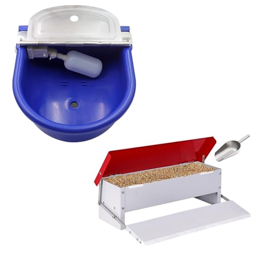 Automatic Waterer Bowl Large Horse Waterer with 15lbs 15lb Automatic Chicken Feeder Rat Proof Treadle Poultry Feeder