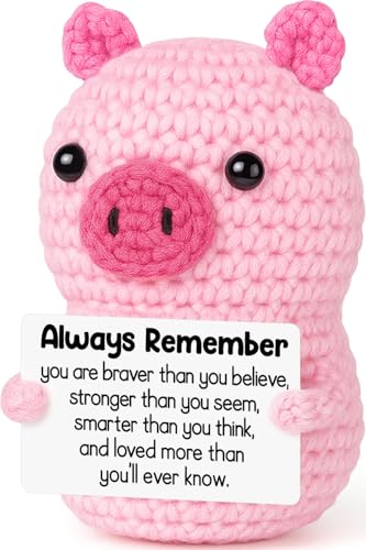 Mini Funny Birthday Handmade Crochet Pink Pig Encouraging Gift for Women | Back to School Gift for Student,Teacher Graduation Inspirational Cheer Up Support Gift for Girl Teen Friend Her Coworker - style: Always Remember
