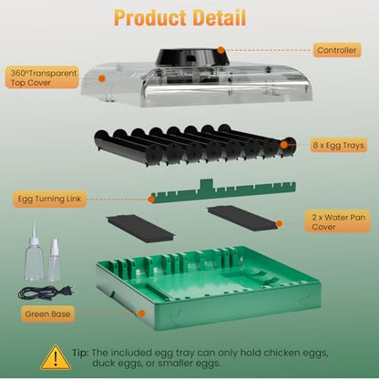 Egg Incubator for Chicken Eggs, Max 72 Egg Large Capacity with Automatic Egg Turner and Humidity Control, Egg Hatching Incubator for Chicken, Quail, Duck with 360° Clear View for Farm & Classroom