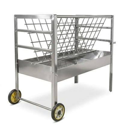 Galvanized Steel Hay Feeder for Goats, 70 Gallon Rolling Feed Trough with Collection Tray, Outdoor Pasture Hay Rack for Sheep and Livestock