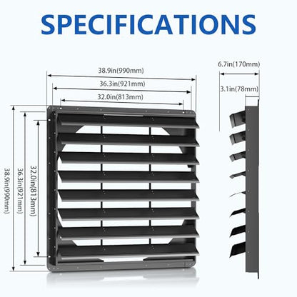 36 Inch Galvanized Sheet Spraying Automatic Exhaust Shutter Louver Vent (No Fan Blades and Motor) for Home Attics, Workshops, Barn, Greenhouse - size: 36 Inch