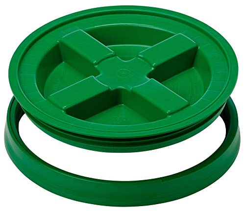 House Naturals 3.5 Gallon Food Grade Grey Bucket Pail with Green Screw on Air-Tight Lid (Pack of 4) BPA Free containers -Made in USA