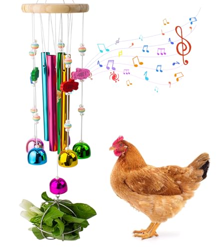 Chicken Toys with Treat Ball for Coop, Chicken Wind Chime Toys for Hens with 5 Metal Bells, Hanging Chickens Coop Pecking Toy for Hens Chicks Poultry