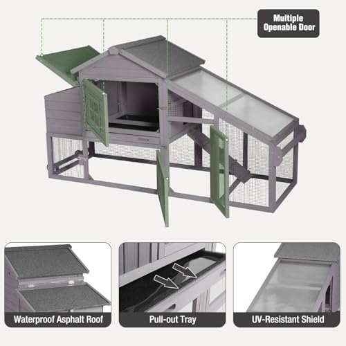 Chicken Coop with Wheels, Mobile Outdoor Chicken House with Leakproof Pull-on Tray, Nesting Box, Waterproof Roof - Grey - color: Grey