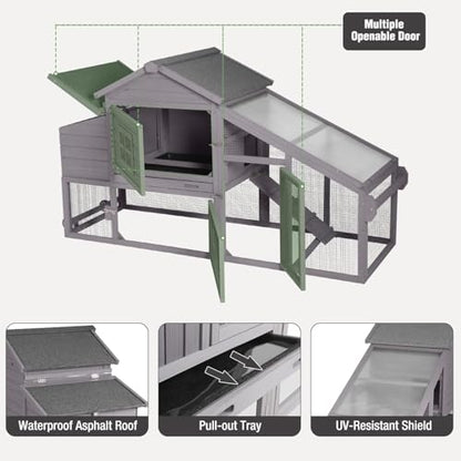 Chicken Coop with Wheels, Mobile Outdoor Chicken House with Leakproof Pull-on Tray, Nesting Box, Waterproof Roof - Grey - color: Grey