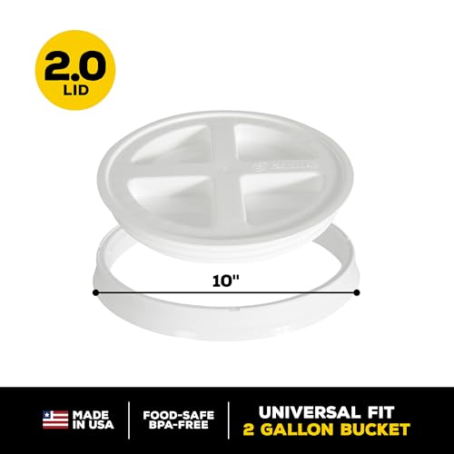Gamma2 Seal Bucket Lid Food Grade Pet Food Storage Container Twist Lock Lid, 10" Diameter Fits Most 2 Gallon Buckets, White, Made in USA
