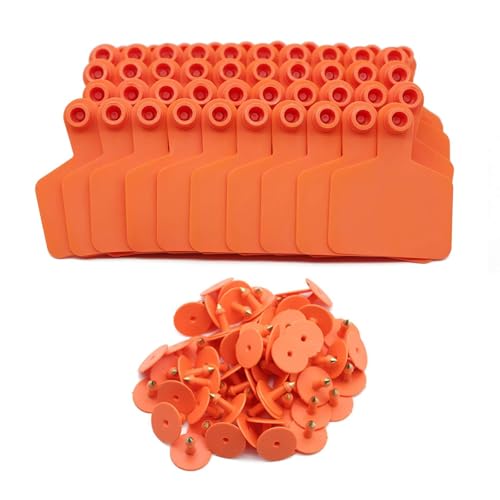 Blank Ear Tags (100 Pieces) Cattle Ear Tags Livestock Identification Cards Suitable for Cattle, Horses, Pigs, Goats, and Sheep Orange - color: Orange