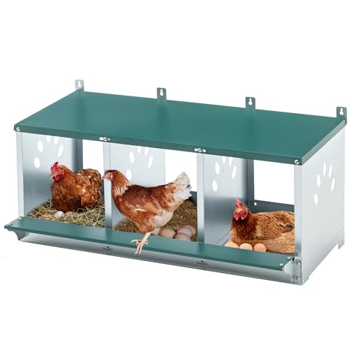 Chicken Metal Nesting Boxes, 3 Compartment Metal Nesting Box for Chicken, 3 Room Wall Mountable Nesting Boxes for Hens, Galvanized Steel Easy to Assemble - size: 16.3"L x 32.1"W x 15.4"H