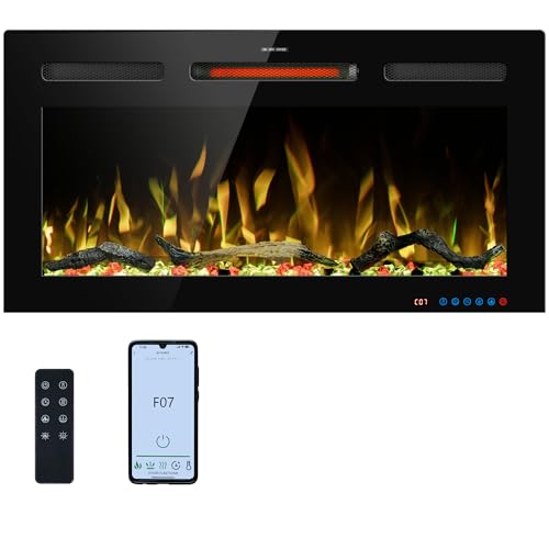 33" WiFi Electric Fireplace Inserts, Recessed and Wall Mounted Fireplace Heater W/Adjustable Flame Color & Brightness, Thermostat, 9H Timer, App and Remote Control, 750/1500W - size: 33" WiFi