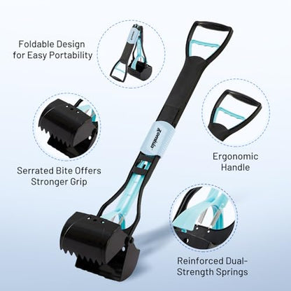 ZOMISIA 32" Pooper Scooper with Waste Bags - Poop Scooper for Large Dogs with Long Handle High Strength Material and Durable Spring for Yard, 30 Count Poop Bags - size: 32 Inch