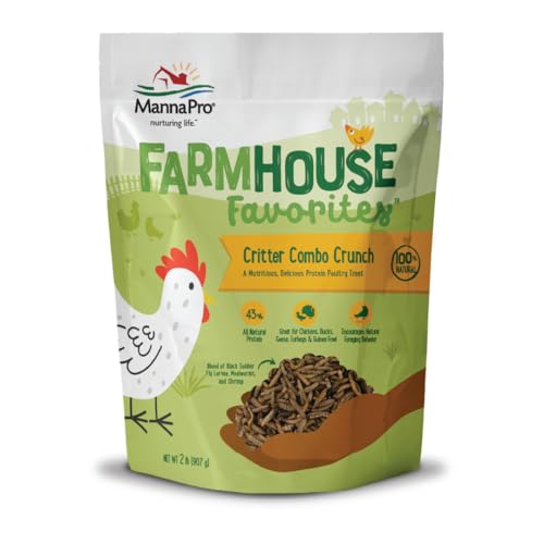 Manna Pro Farmhouse Favorites Critter Combo Crunch Poultry Treat, Protein Poultry Treat, Encourages Natural Foraging Behavior, 100% Natural Blend of Black Soldier Fly Larvae, Mealworms & Shrimp, 2lb - size: 2 Pound (Pack of 1)