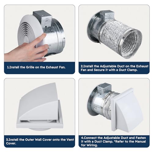 Quini 512M 6-inch Through Wall Exhaust Fan, 80 CFM 4.0 Sones, Bathroom Wall Exhaust Fan, Kitchen Ventilation Fan, 6-inch Diameter Vent, Retractable Duct, One-Year Warranty