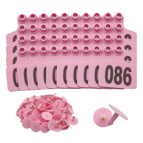 Cattle Ear Tags Cows Animal Identification Ear Tags with Numbers 001-100/101-200/201-300/301-400/401-500 for Cattle Goat Pigs Cow 001-100 Pink - color: Pink, size: 001-100