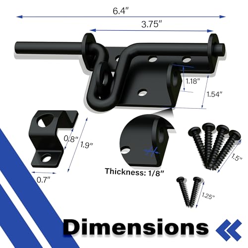Black Slide Bolt Gate Latch - Dual Mode Installation Design | Heavy Duty Gate Latches with Padlock Hole for Wooden/Vinyl Fence & Barn Doors, 3 Pack