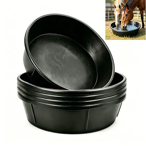 5 Pack Rubber Feed Bucket, 12 Quart/3 Gallon Large Capacity Livestock Feeding Pan, Heavy Duty Durable Farm Feeding Tub for Horse, Goat, Pig, Dog and Poultry, Farm Supplies, Black