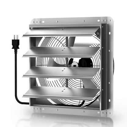 Xcity 12" Shutter Exhaust Fan with 6 ft Power Cord, High Speed AC Motor, 1597 CFM, 1650 RPM, Wall Mount Ventilation Fan with Automatic Gravity Louvers, for Garage, Shed, Commercial, Attic, Waterproof - size: 12 Inch