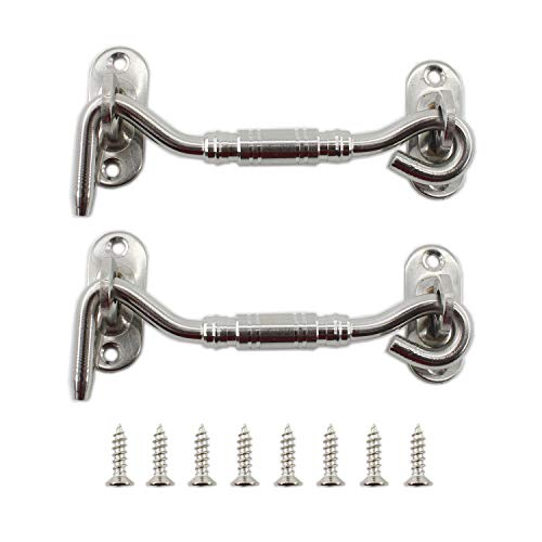 2 Pack Hook and Eye Latch,ULIFESTAR Barn Door Latch,Heavy Duty Stainless Steel Gate Latch Lock for Sliding Barn Door Window Shutters Garage Fence Closet Shed Door with Screws (4'', Silver) - color: Silver, size: 4''