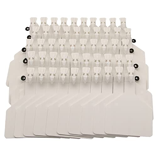 50 Pcs One-Piece Blank Cattle Ear Tags TPU Flexible Livestock Identification for Cow Sheep Goat Pig, Large Size Tagging Farm Animal Supply (White) - color: White