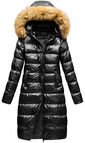 CREATMO US Women's Long Winter Faux Fur Coat Puffer Warm Jacket with Detachable Hood - color: Shine Black, size: 4X-Large