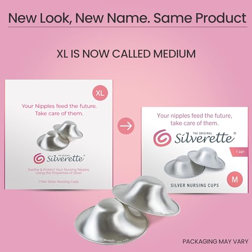Silverette® The Original Silver Nursing Cups, Nipple Covers for Breastfeeding Essentials, Pure 925 Silver Nipple Shields - color: Medium - XL